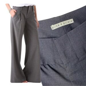 Alice + Olivia Pants Wide Leg Pants Grey Blend Wool Mid Rise.